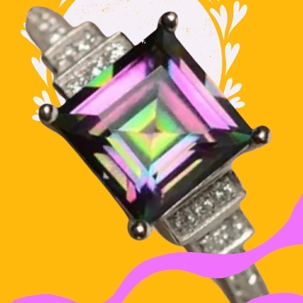 BEAUTIFUL 3.45 CTTW WHITE GOLD MYSTIC TOPAZ ENGAGEMENT/WEDDING RING SIZES 7&8